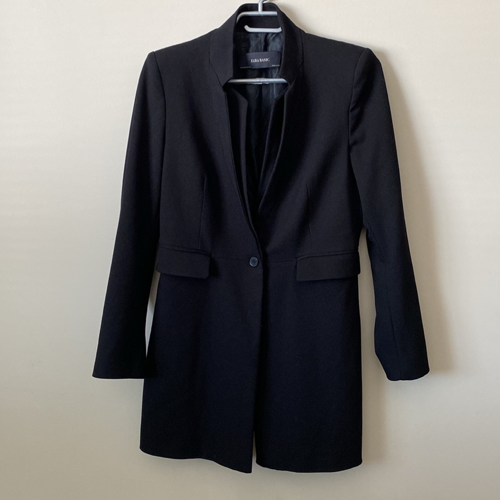 Zara Black Single-Button Long Blazer